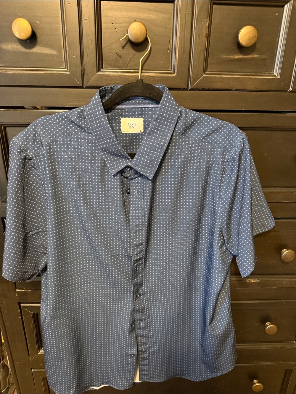 Lightweight Navy Dot Short-Sleeve Button-Down Shirt by IDÉE